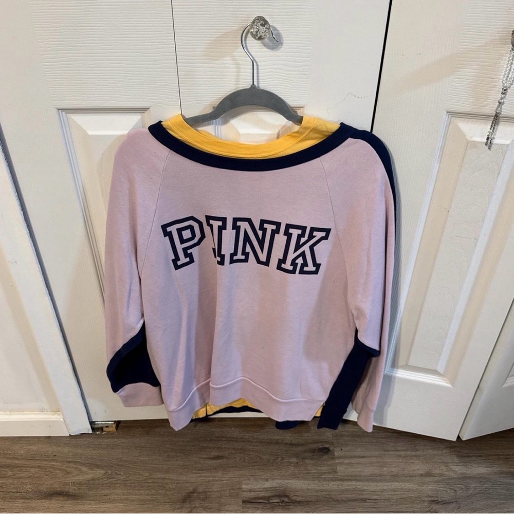 PINK Victoria's Secret Light Pink Sweater with Navy Trim
